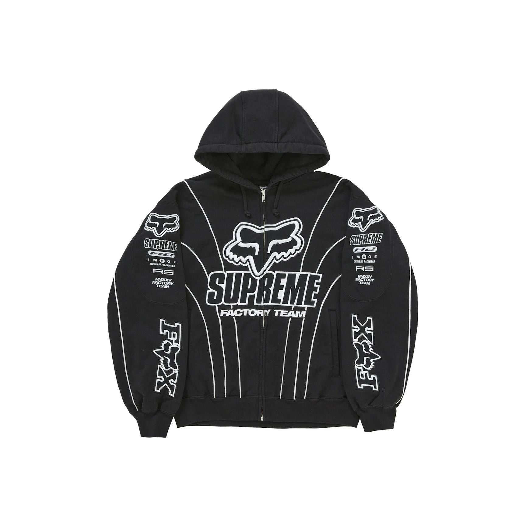 Supreme Fox Racing Zip Up Hooded Sweatshirt - Black